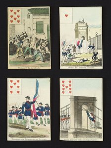 Vier speelkaarten ter herdenking van de helden van juli 1830, 1831 door French School